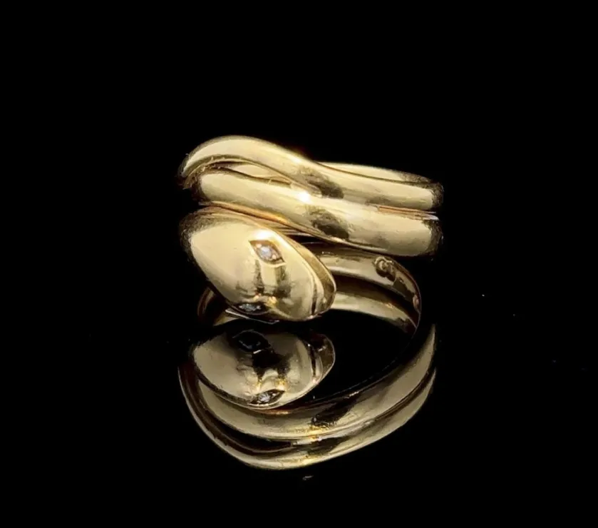 Antique Diamond 18k Yellow Gold Snake Ring