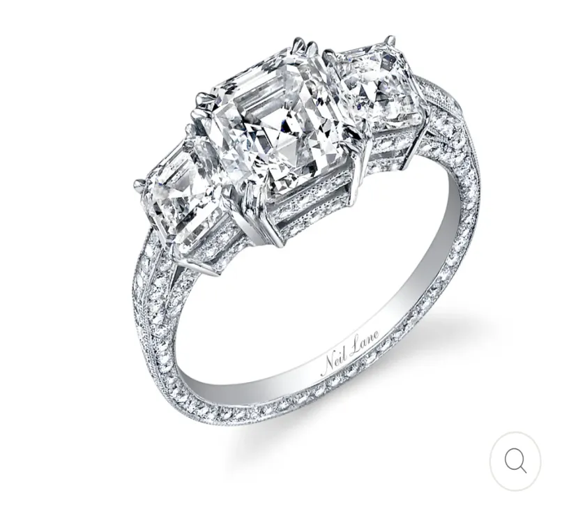 Neil Lane Couture "Three Stone" Square Emerald Cut Diamond Platinum 00