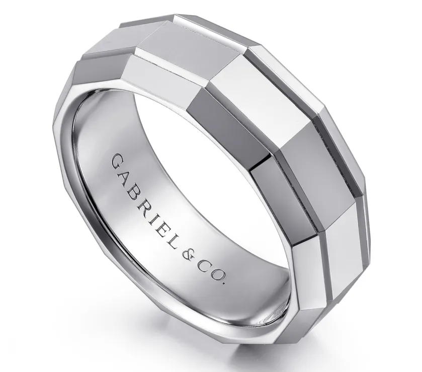 Ray 14K White Gold 8mm - Angular Men's Wedding Band  by Gabriel Co