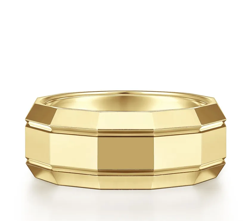 Gabriel Co Ray Angular Men's Wedding Band in 14K Yellow Gold 8MM