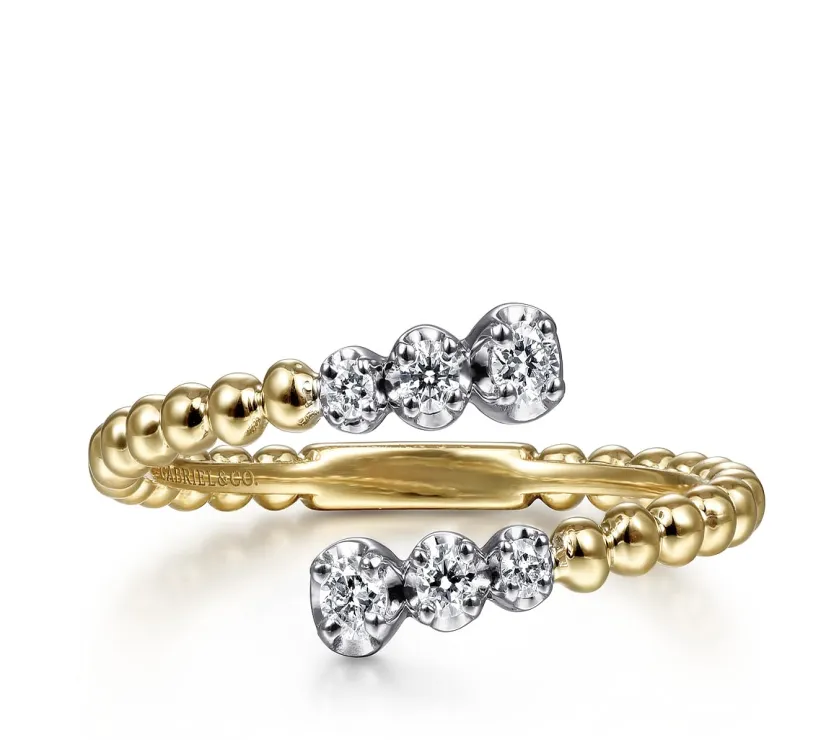 14K White-Yellow Gold Bujukan Ball Diamond Open Bypass Ring By G.Co