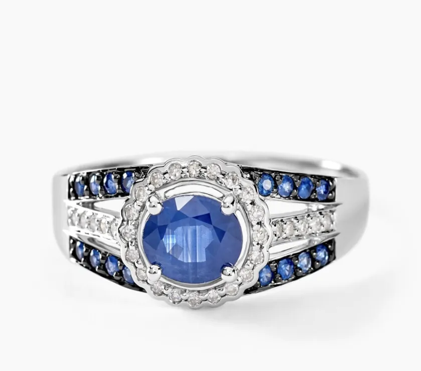 Bague Taliya Or Blanc Saphir Diamant 9K White Gold