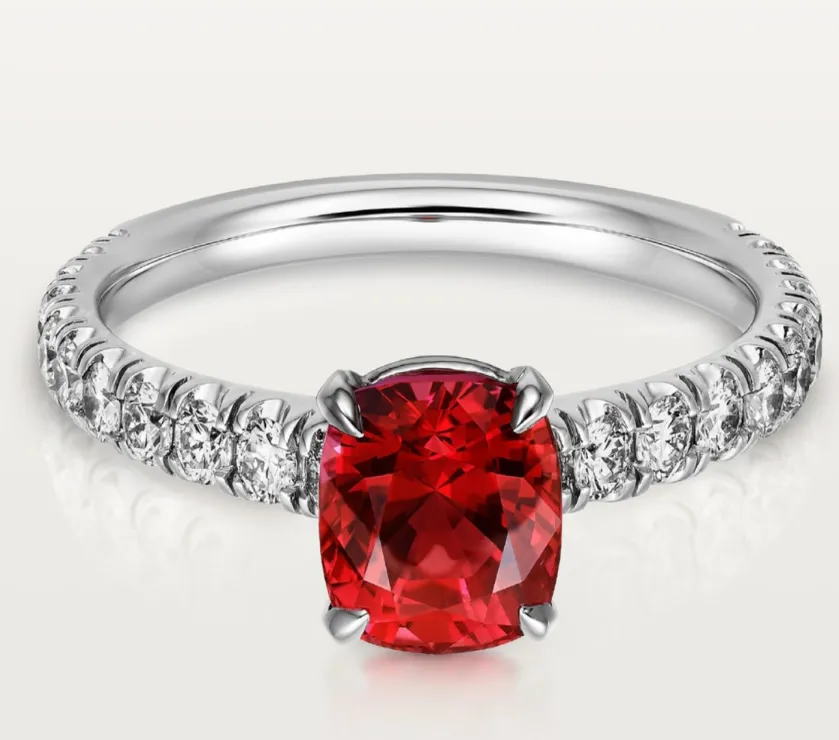 Cartier 1895 CUSHION-CUT RUBY Diamond Platinum Solitaire Ring Pave