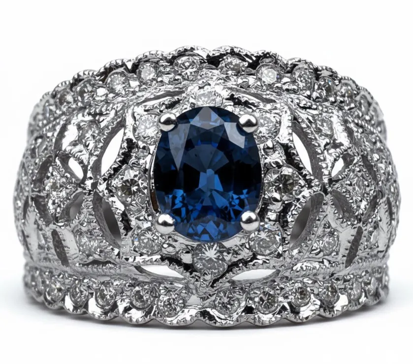 Samuel B Benham BJC 14K White Gold Diamond  Floral Band Ring