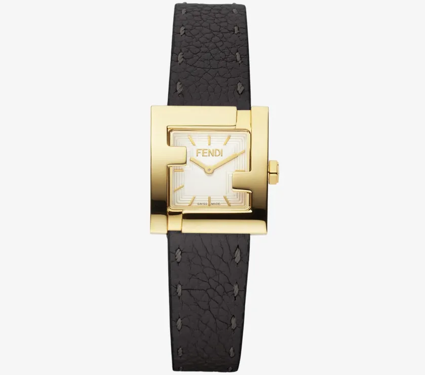 Fendi Square Gold Plated Steel Watch with FF logo 20x22MM