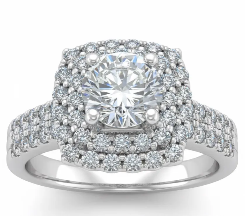 RD Double Halo Diamond 0.70Ct Engagement Ring in 18K