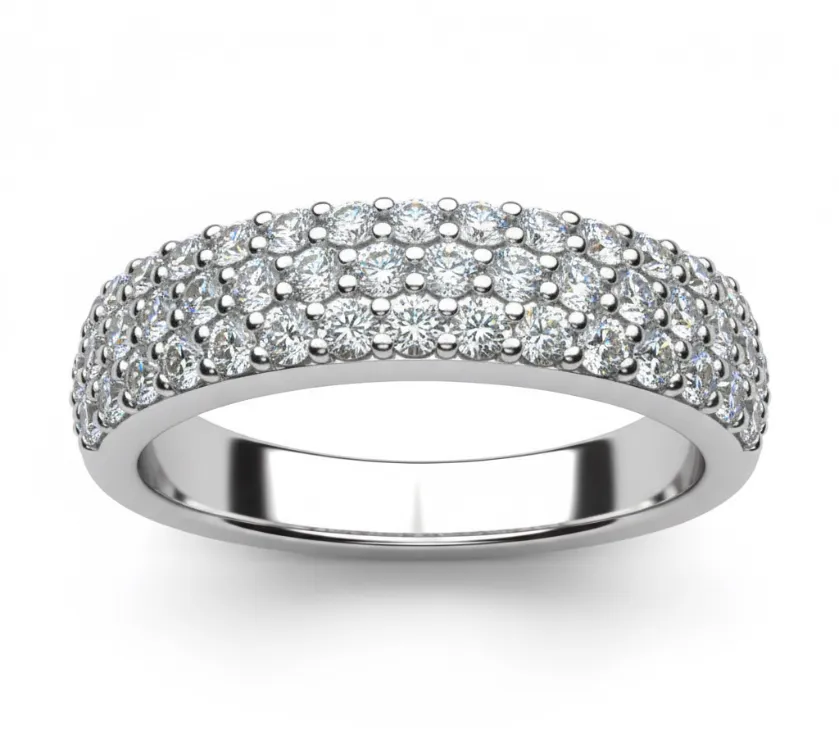 RD R1 Pave Natural Diamond Tri-Rows Band Ring in 18K