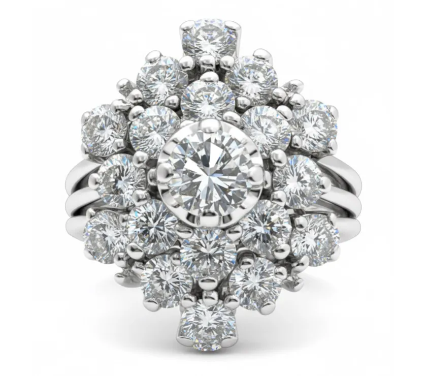 RD Style Vintage 2.65ct Diamond Cluster Ring in 14KT