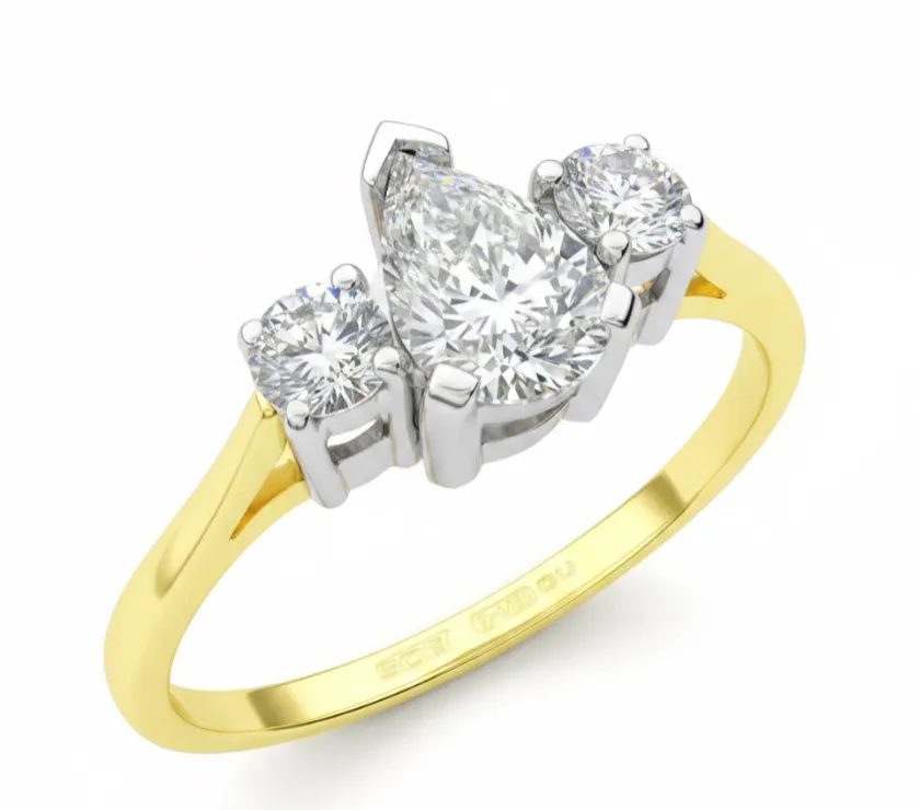 DJ&Co Edwardian 750 Gold Round and Pearl Shape Trilogy Engagement Ring