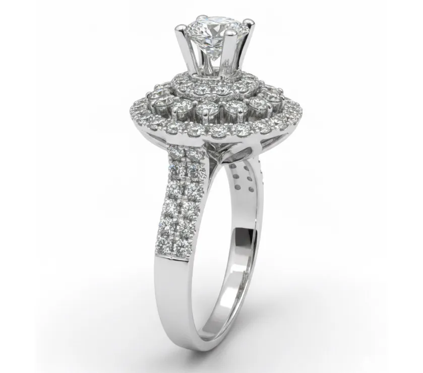 RD Tri-Halo Diamond Engagement Ring in 14K