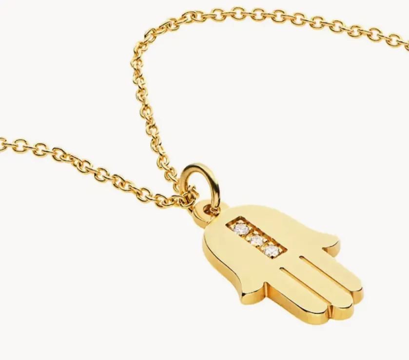 Mini Pave Diamond Hamsa in Gold Vermeil Pendant Necklace